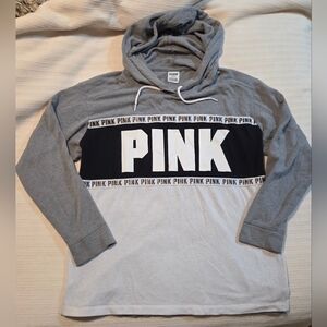 PINK by Victoria's‎ Secret Y2K Lightweight Hoodie Gray & Black Logo, Size M